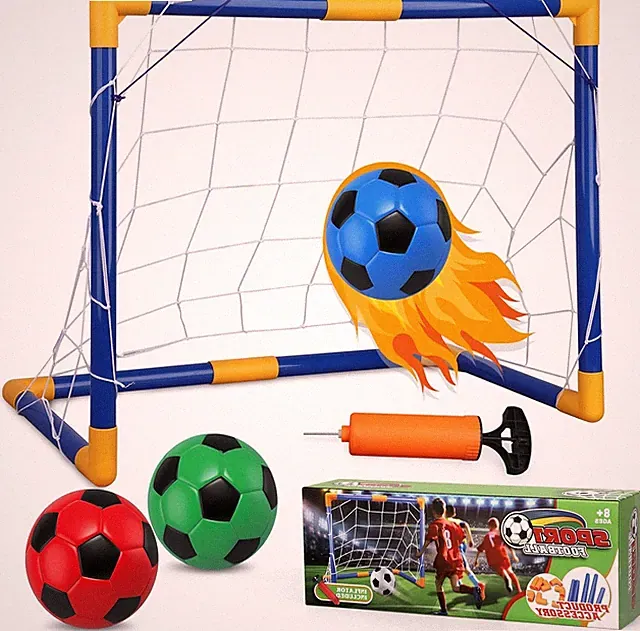 Small Soccer Goal Set with 3 Ball Pump for Baby Toddler Kid, multi-colored