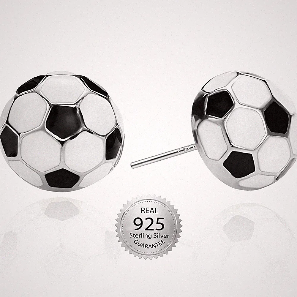 SmileBelle Sterling Silver Soccer Earrings for Women, Medium, white