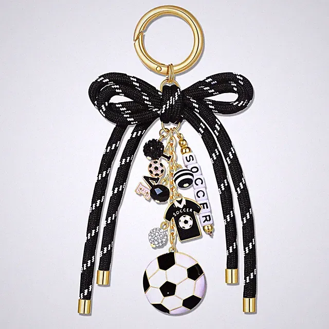 Soccer Bag Charms for Women Men Nylon Rope Bow Soccer Ball Purse Charm Keycha...