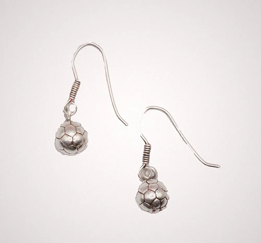 Soccer Ball .925 Sterling Silver Dangle Earrings - Soccer Ball Dangle Earrings