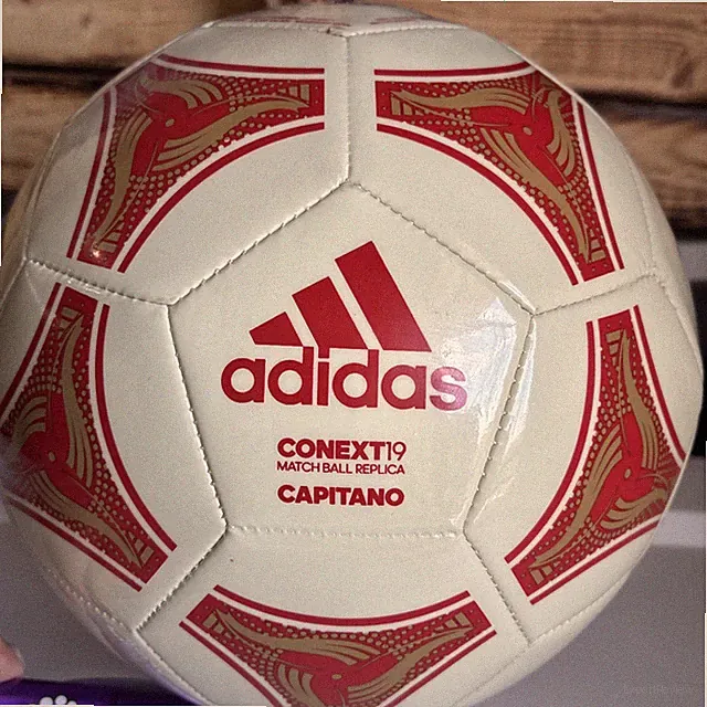 Soccer Ball Adidas Context19 Match Ball Replica Capitano Size 5 Red Gold Beige
