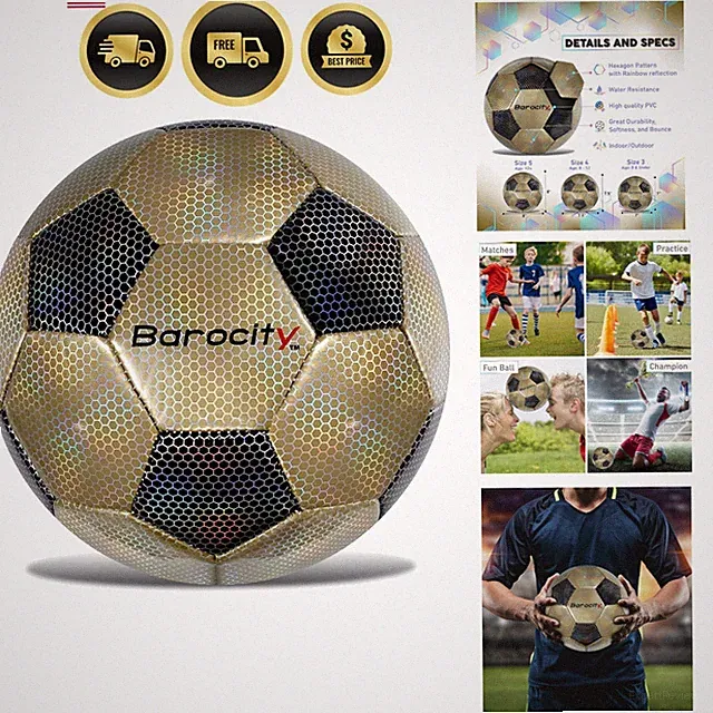 Soccer Ball - Boy and Girl Official Match Ball with Cool Reflective Iridesce...
