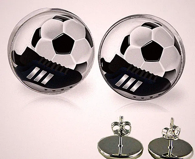 Soccer Ball & Cleats Glass Stud Earrings In 3 Sizes Handcrafted Photo Jewelry