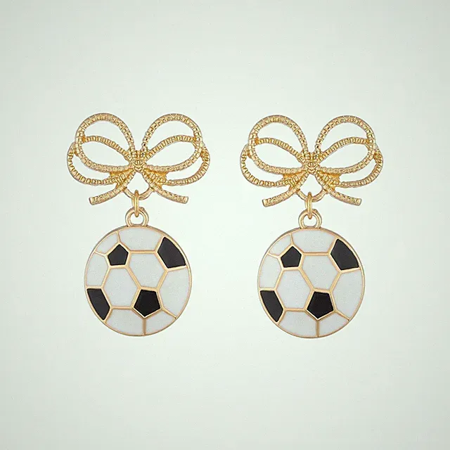 Soccer Ball Dangle Earrings for Women | Soccer Earrings with Bow | Funny Ball Ea