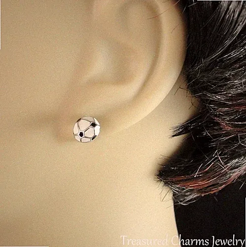 Soccer Ball Earrings - Silver Post Stud Earrings - Sports Jewelry Gift NEW