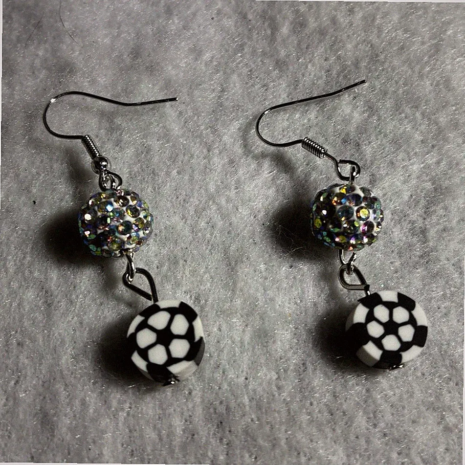 Soccer ball earrings. Very sparkly