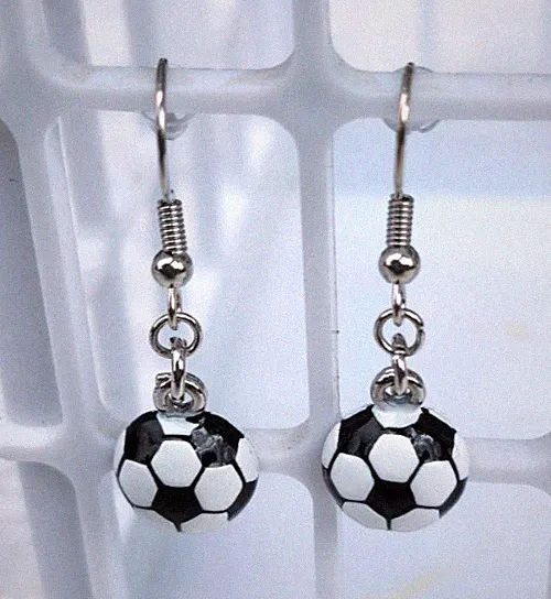 SOCCER BALL EARRINGS White & Black w Silver Colored Metal NEW