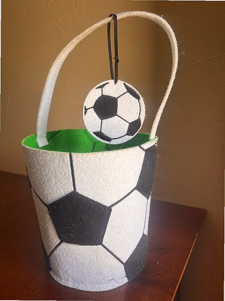 Soccer Ball felt Easter Basket candy egg bucket handle sports kids