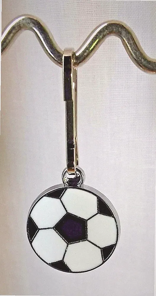 Soccer Ball Flat Enamel Alloy Zipper Pull Book Athletic Bag Purse Charm Jewelry