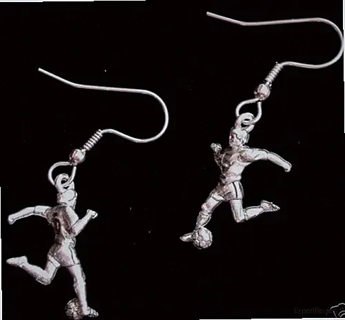 Soccer Ball Player Earrings Oxidized Matte Silver