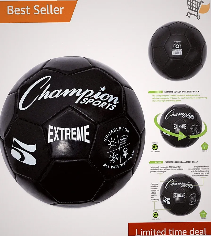 Soccer Ball Rubber Size 5 All Weather High Air Retention Training Game