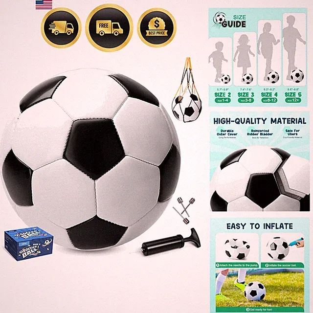 Soccer Ball Size 2/3/4/5 with Pump & Bag, Deflated Ball - 1 2 or 3 Pack - Cla...