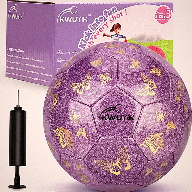 Soccer Ball Size 3 4 Purple Pink Glitter Butterfly Football for Kids Sparkle...