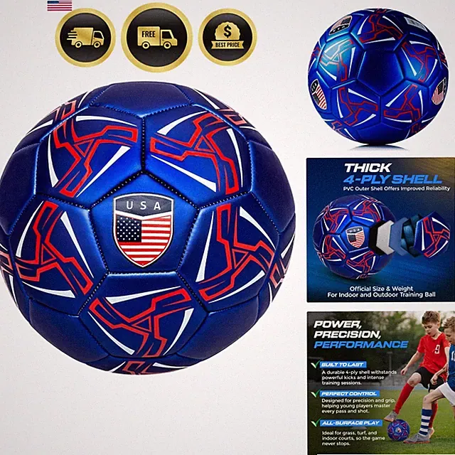 Soccer Ball – Size 4 & 5 - Durable PVC Outer Shell Outdoor Training & Game B...