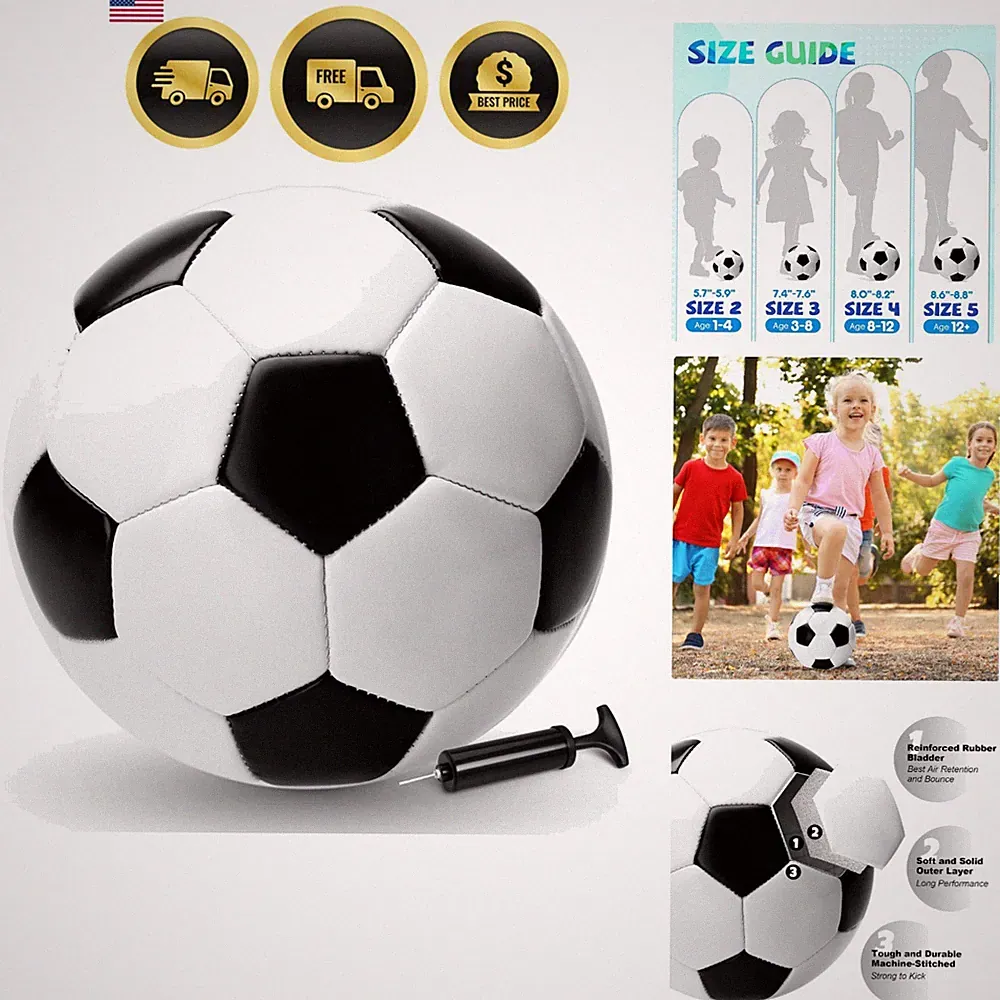 Soccer Ball Size 5 Size 4 Size 3 Size 2 with Pump Deflated - Single, 2 or 3 P...