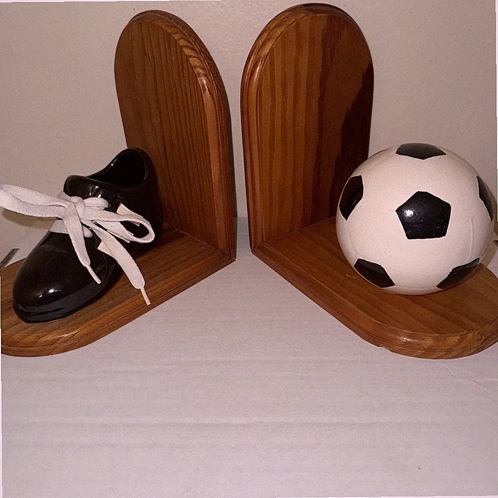 Soccer Bookends Sport Child Nursery Decor Ball And Soccer Cleats Vintage