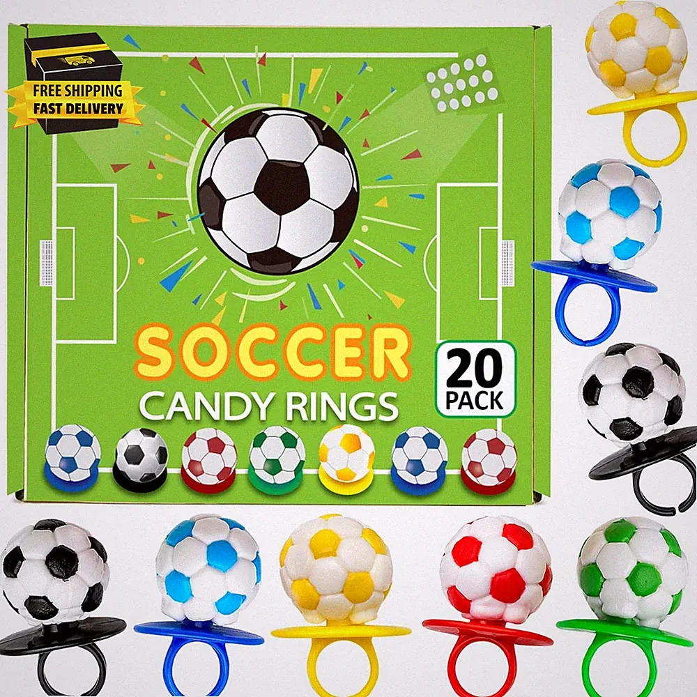Soccer Candy 3D Rings Bulk – Individually Wrapped Suckers 20 Count – Soccer Part