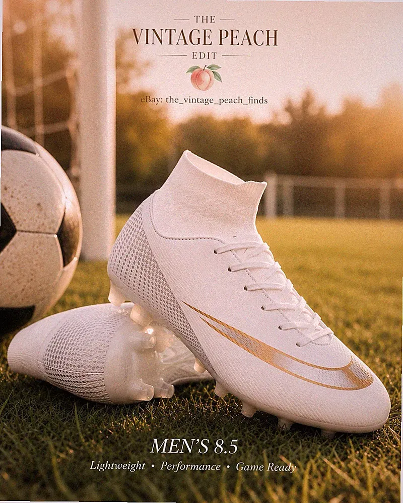 Soccer Cleats White Gold FG Firm Ground Molded Stud US 8.5 New