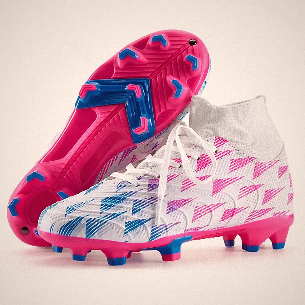 Soccer Cleats–Youth High Top Outdoor Firm Ground and Turf Football Training S...