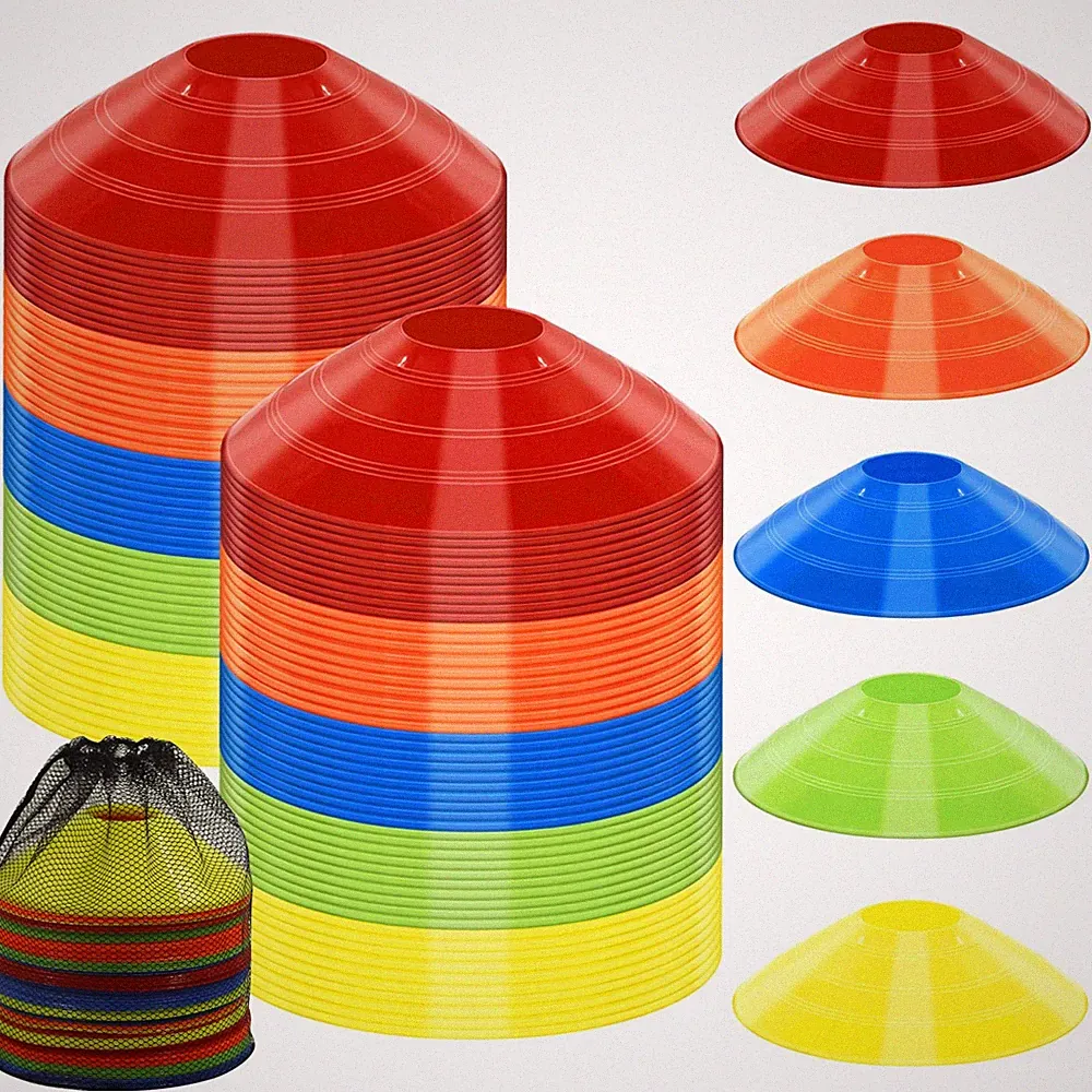 Soccer Cones for Training, 100/15 Pack Agility Cones with Carry Bag, Multi-Colo