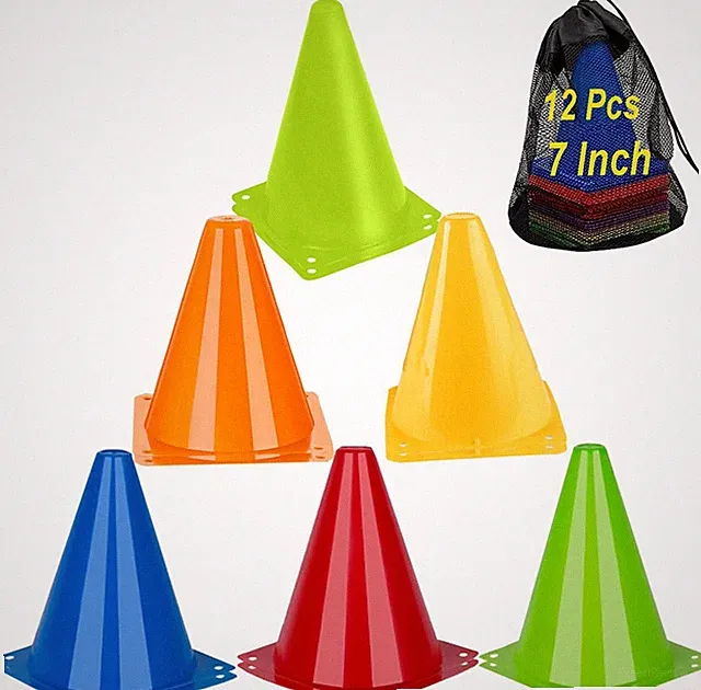 Soccer Cones Sports Training Agility Field Marker Cone, 12 Pack 7 Inch Training