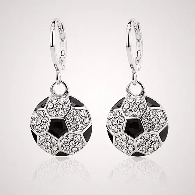 Soccer Dangle Earrings for Women, Stylish Football Medium, silver, black