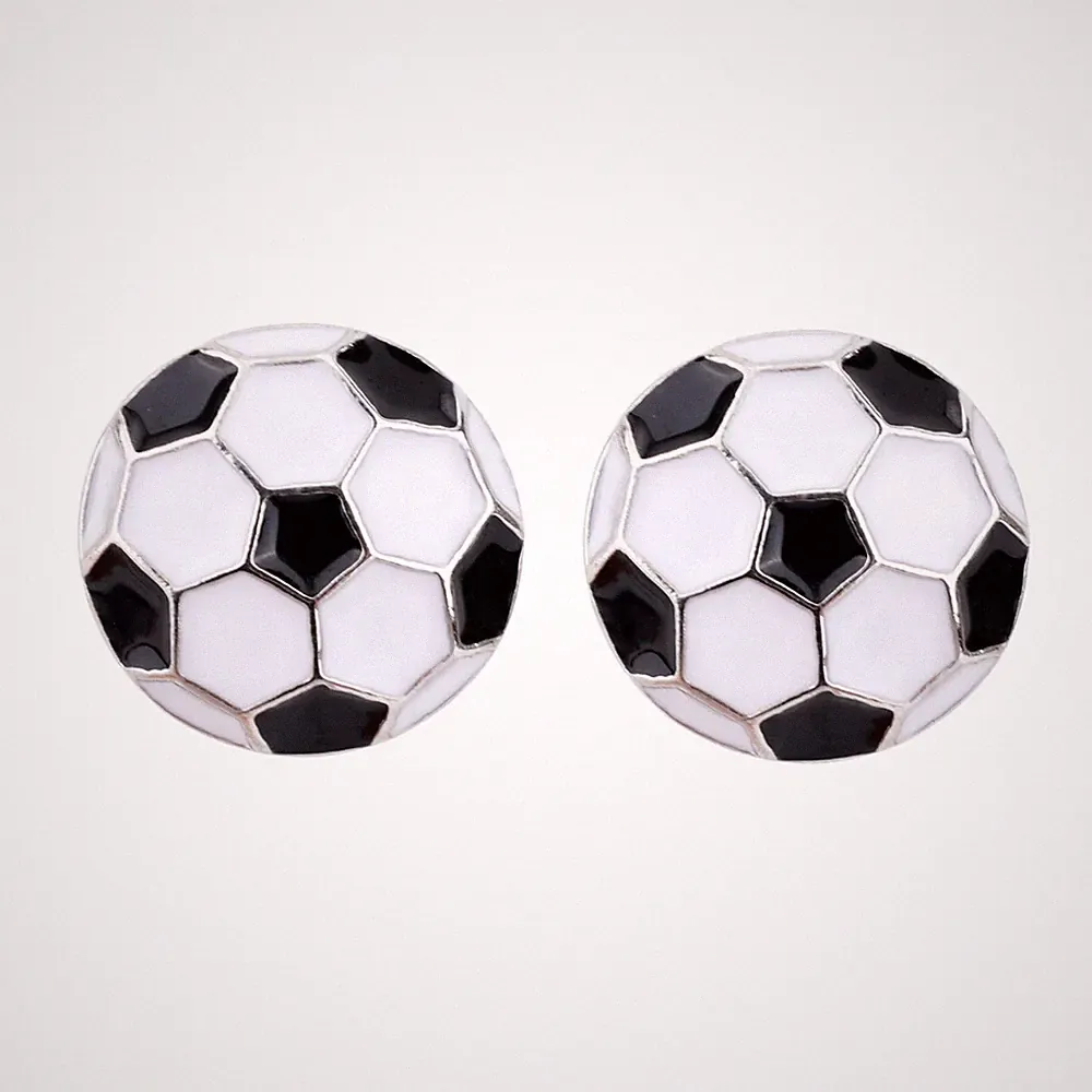 Soccer Earrings for Women, Football Stud Medium, black, white