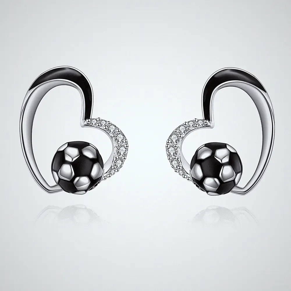 Soccer Earrings S925 Sterling Silver Soccer Stud Earrings for Women Mom Sport...