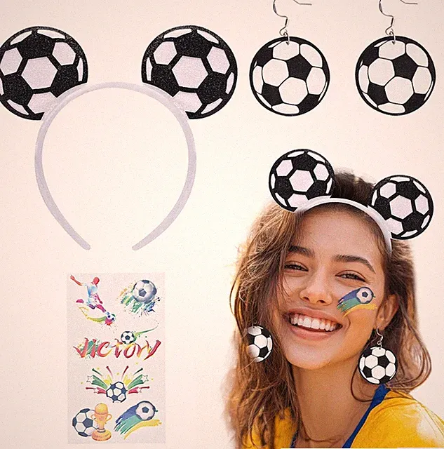 Soccer Fan Accessories Set for Adults, Soccer Bow Headband, Soccer Ball