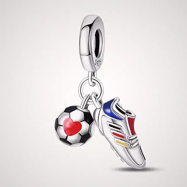 Soccer Football Dangle Charm Fit Bracelet Necklace, 925 Sterling Silver