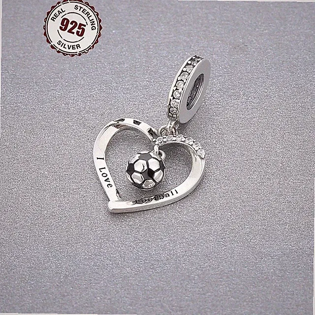 Soccer Football Love 925 Sterling Silver Charm for Bracelet