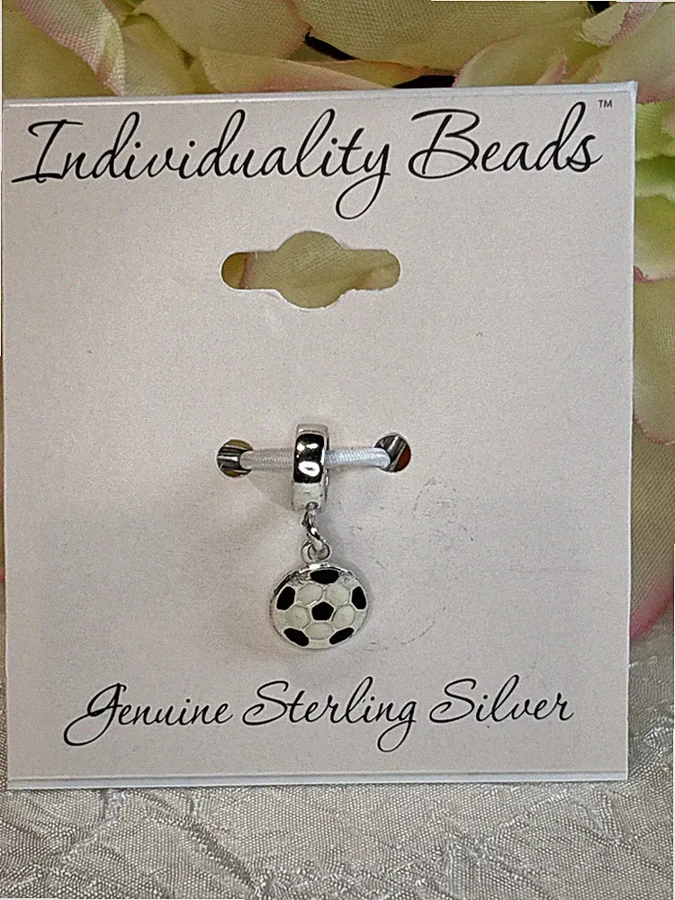 Soccer Futbol Ball Sterling Silver Charm Dangle Bead Enamel NWT Free Ship