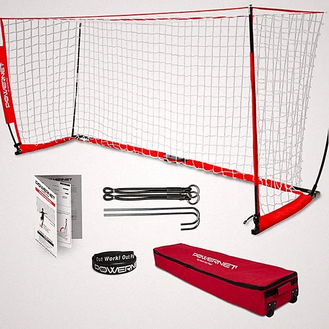 Soccer Goal 14 x 7 FT Portable Backyard Outdoor Training Red PowerNet Games