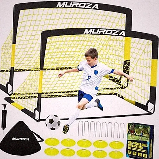 Soccer Goal, Kids Soccer Goals for Backyard Set, 2 Black Yellow 4 ft x 3 ft