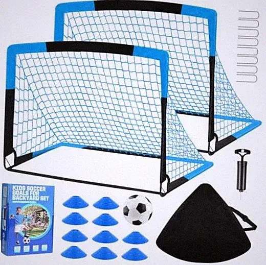 Soccer Goal, Kids Soccer Goals for Backyard Set- 2 Pack of 4x3FT Blue Black