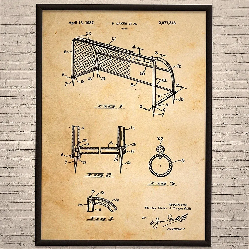 Soccer Goal Patent Wall Art: Sports Art, Gym Decor, Gifts For Men, Soccer Decor
