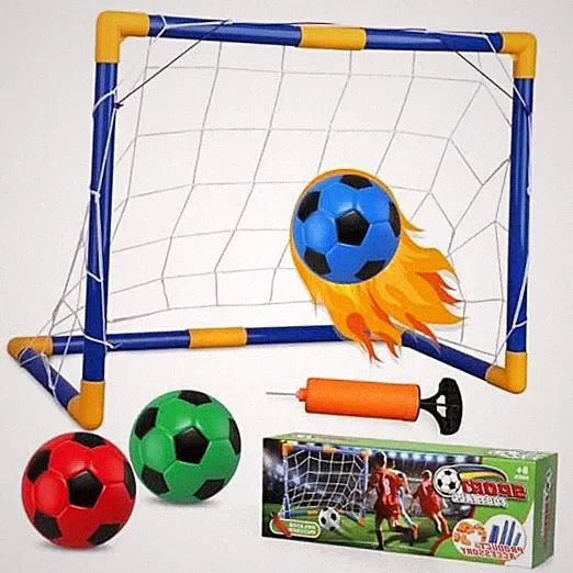 Soccer Goal Set with 3 Ball Pump for Toddler Kid, Portable Goals multi-colored