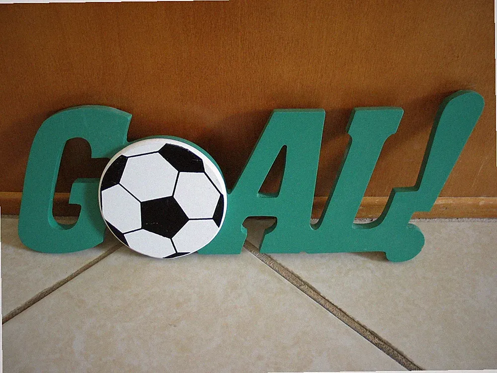 Soccer GOAL wood wall hanging sports decor ~12"x4.5" kids bedroom game room
