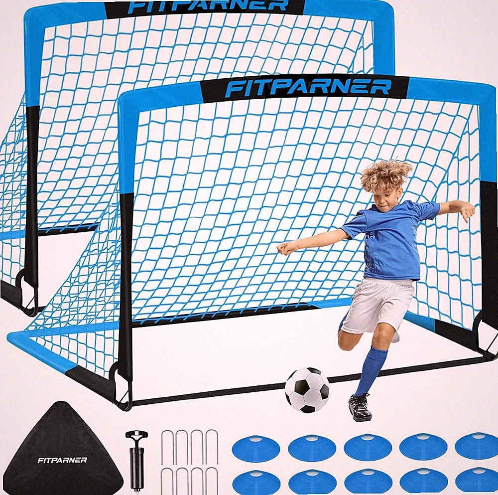 Soccer Goals for Backyard Set - 2 Pack of Portable Pop Up Soccer Nets with ,C...