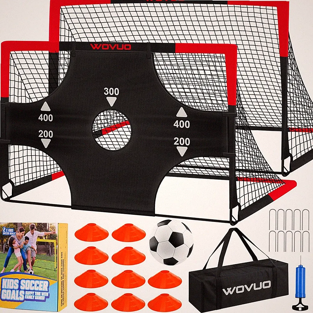 Soccer Goals for Backyard Set of 2, 6x4 ft Portable Soccer Goal Training Equi...