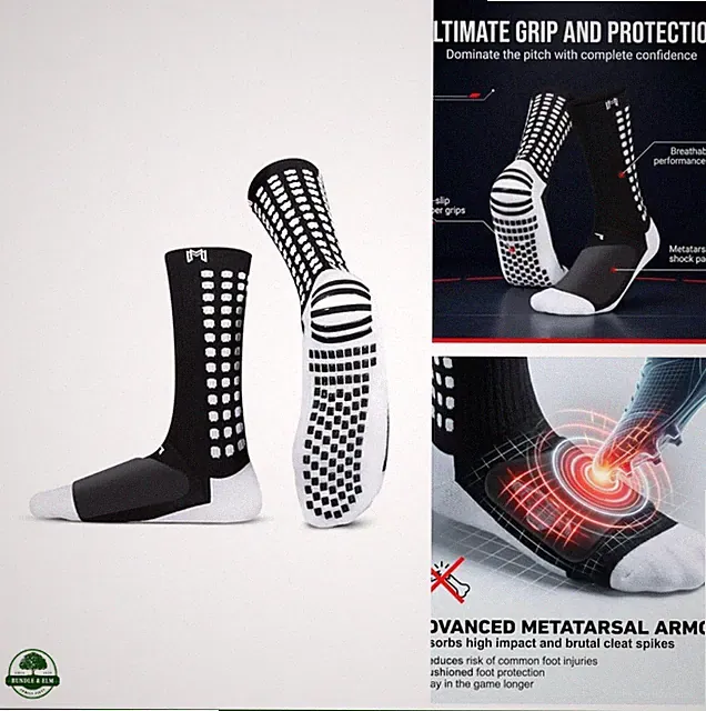 Soccer Grip Socks Anti-Slip Metatarsal Padding Breathable Multi-Sport