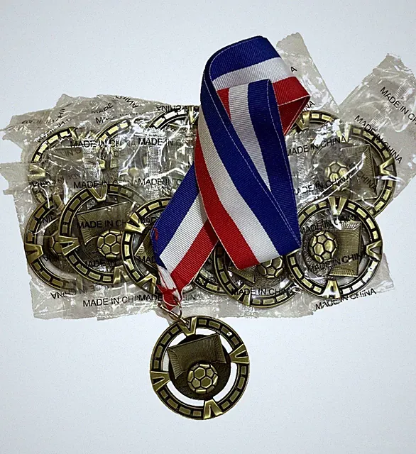 SOCCER Medals 2 1/2"W Gold Lot of 14 Team Award Lanyard Choice FREE Custom Text