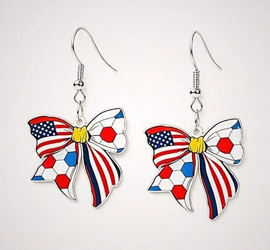 Soccer National Flag Dangle Earrings for Women, Soccer Bowknot Bowknot-America