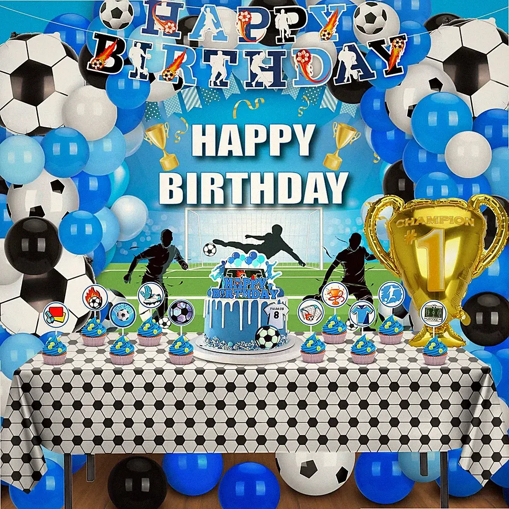 blue soccer party decorations