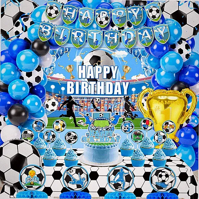 Soccer Party Decorations, 135PCS Blue Soccer Party Decorations Supplies with...