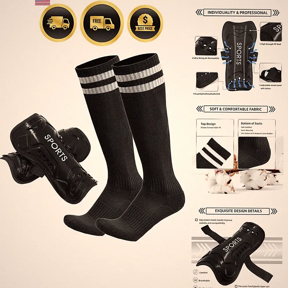 Soccer Shin Guards for Kids Youth, Shin Pads and Long Soccer Socks for 3-15...