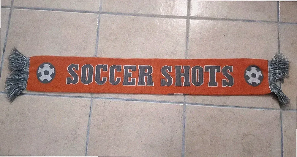 Soccer Shots Soccer Ball Reversible Winter Knit Orange Gray Scarf 43"x6.5" J547