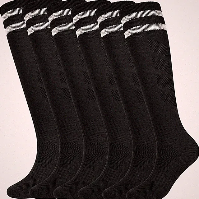 Soccer Socks Boys Football Socks 6 Pairs Girls Striped Knee High Sock Basebal...