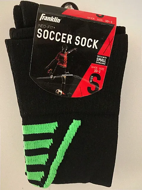 Soccer Socks Neo-Fit By Franklin Size Small Shoe Size(10-1) Black/Green NEW