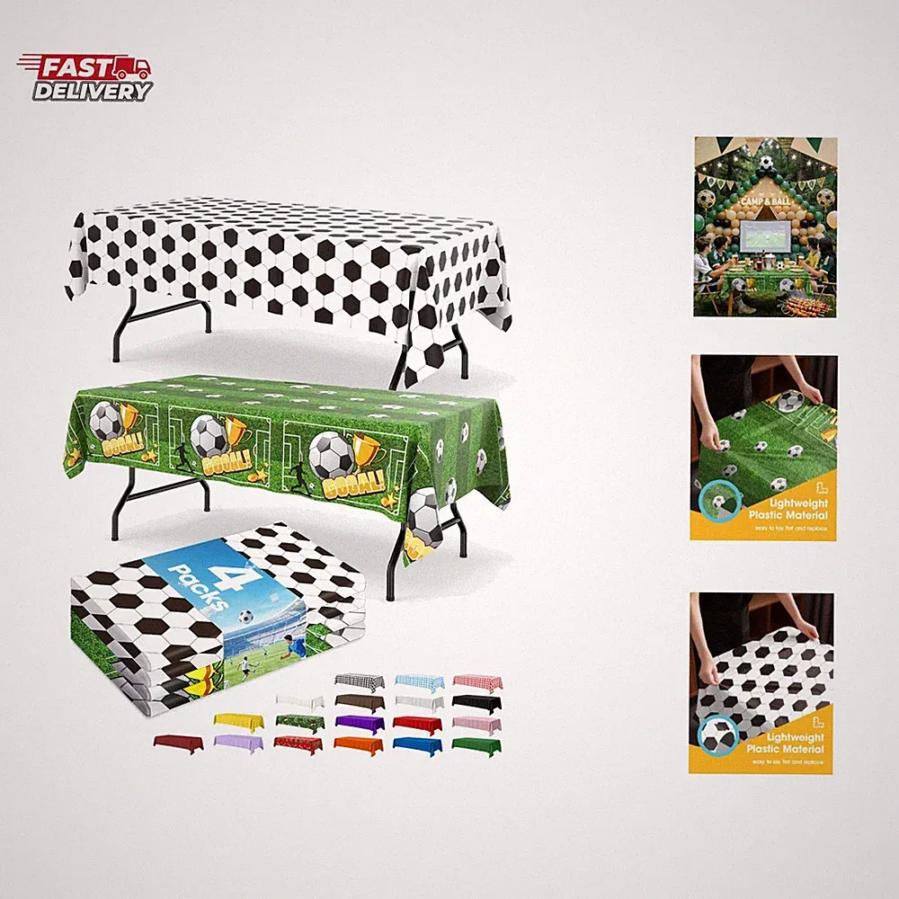 Soccer Table Cloth – 4 Pack 54" x 108" Disposable Tablecloths for 6FT Tables,...
